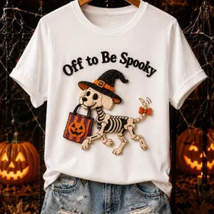 Women's Off to Be Spooky Skeleton Dog T-shirt V2