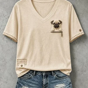 Women's Lovely Pug Felt  Art T-Shirt