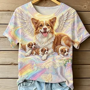 Women's STOP ANIMAL ABUSE Wangwang V-neck off-shoulder short-sleeved T-shirt V6