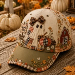 Unisex Vintage Autumn Cute Ghost Pumpkin Art  Print Hat