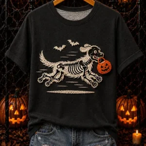 Women's Off to Be Spooky Skeleton Dog T-shirt V7