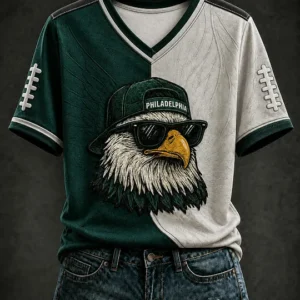 Women's Football Eagles Printed V-neck T-shirt V11