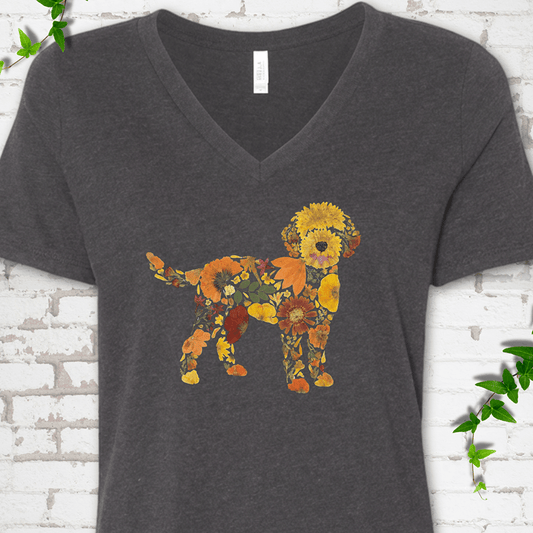 WildflowerGoldendoodle WildflowerGoldendoodle V NeckMockup DarkGreyHeather
