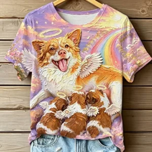 Women's STOP ANIMAL ABUSE Wangwang V-neck off-shoulder short-sleeved T-shirt V3