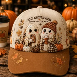 Unisex Vintage Autumn Cute Ghost Art  Print Hat 2