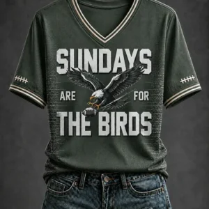 Women's Football Eagles Printed V-neck T-shirt V12