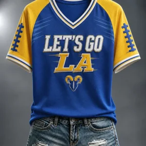 Women's Football Los Angeles Printed V-neck T-shirt V6
