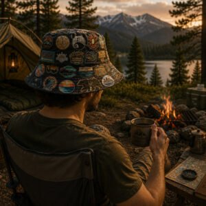 Classic Vintage Hiking & Camping All Over Bucket Hat