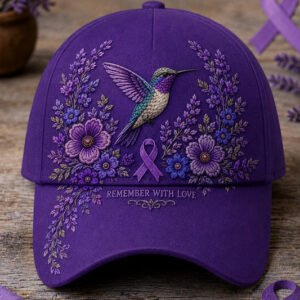 Unisex Purple Floral & Hummingbird Print Alzheimer's Awareness Support Hat 4