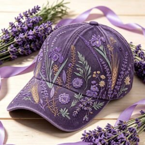 Women's purple plant flower pattern printed unisex hat