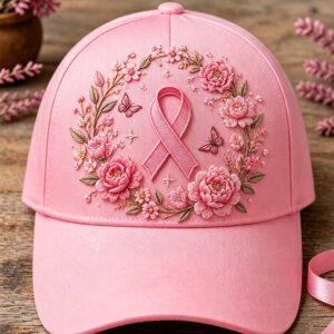 Unisex Pink Floral Print Breast Cancer Awareness Support Hat 2