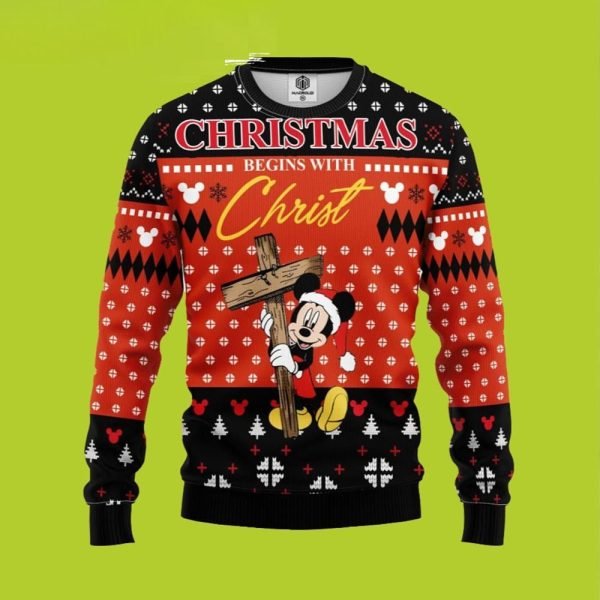 Begin With Christ Mickey Disney Ugly Christmas Sweater 1 600x600 1