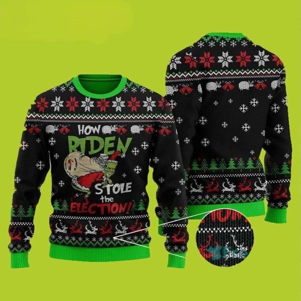 How Riden Grinch Stole The Election Funny Xmas Sweaters Grinch Ugly Sweater 1 600x600 1