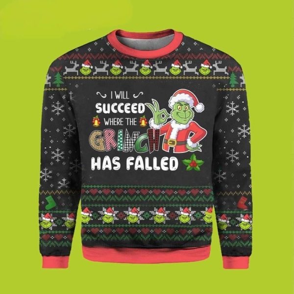 I Will Succeed Where The Grinch Has Falled Funny Xmas Sweaters Grinch Ugly Sweater 1 600x600 1