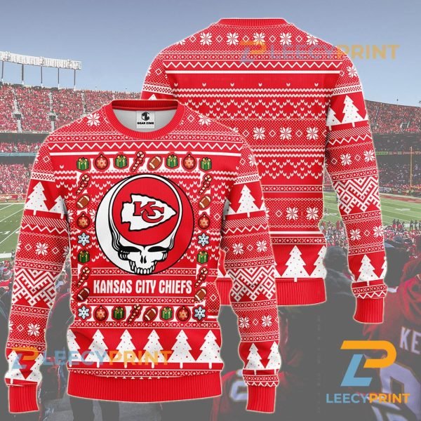 Kansas City Chiefs Grateful Dead Ugly Christmas Fleece Sweater 1 600x600 1