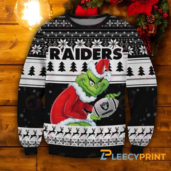 Las Vegas Raiders Grinch Football Ugly Christmas Sweater 1 600x600 1