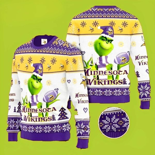 Minnesota NFL Cute Grinch Funny Xmas Sweaters Grinch Ugly Sweater 1 600x600 1