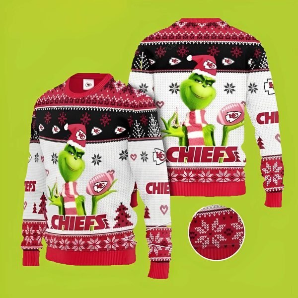 NFL Kansas City Chiefs Football Team Grinch Funny Xmas Sweaters Grinch Ugly Sweater 1 600x600 1