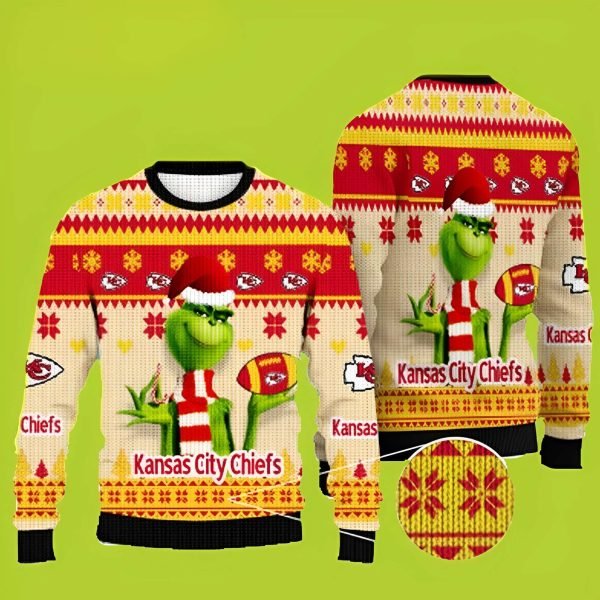 NFL Kansas City Chiefs Grinch Funny Xmas Sweaters Grinch Ugly Sweater 1 600x600 1