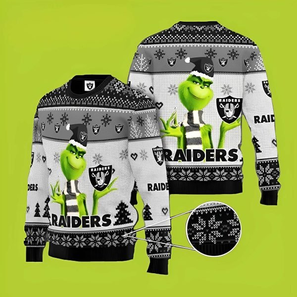 NFL Las Vegas Raiders Grinch Funny Xmas Sweaters Grinch Ugly Sweater 1 600x600 1