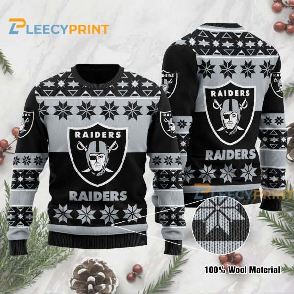 Raiders Football Team Logo Black Christmas Ugly Sweater 1 600x600 1
