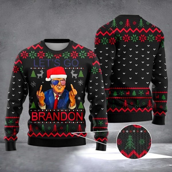 Trump Santa Lets Go Brandon Ugly Christmas Sweater Funny Donald Trump FJB Sweater 1 600x600 1