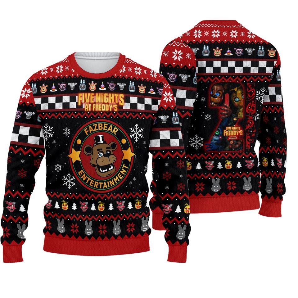 five night ugly christmas sweater 2025 fnaf holiday knit pullover mk 4e79ca0caff1fb7a1edb2f126af289d8