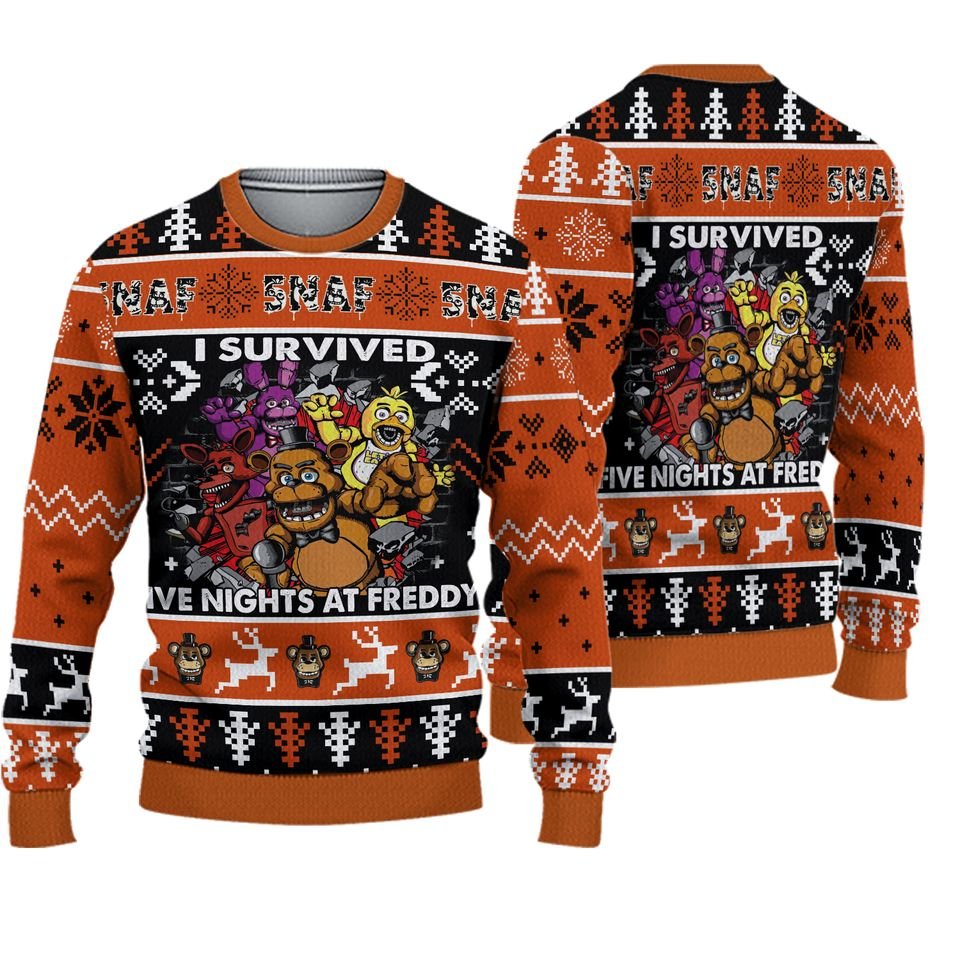 five nights game holiday survival ugly christmas sweater attv051225 b6cffae457b103ce9509f2c86bddaab2