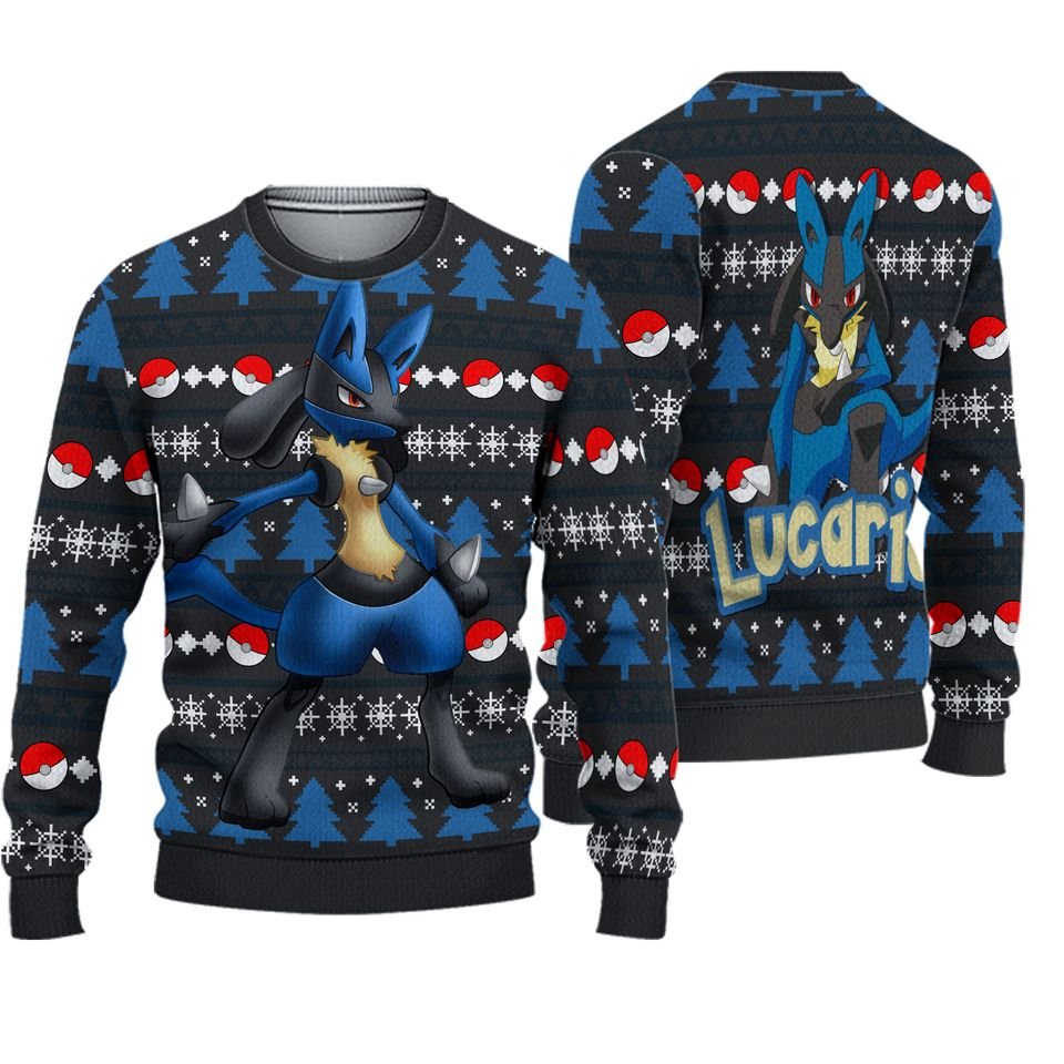 lucario pkm christmas ugly sweater anime ugly sweater ptt12122024 aa299f40add2245f055a8d1b7ba32810